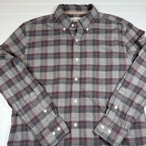 Normal Brand Flannel Button Casual Shirt Men's Medium Plaid Gray Red Cotton GUC